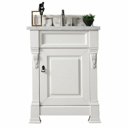JAMES MARTIN VANITIES Brookfield 26in Single Vanity, Bright White w/ 3 CM Arctic Fall Solid Surface Top 147-V26-BW-3AF